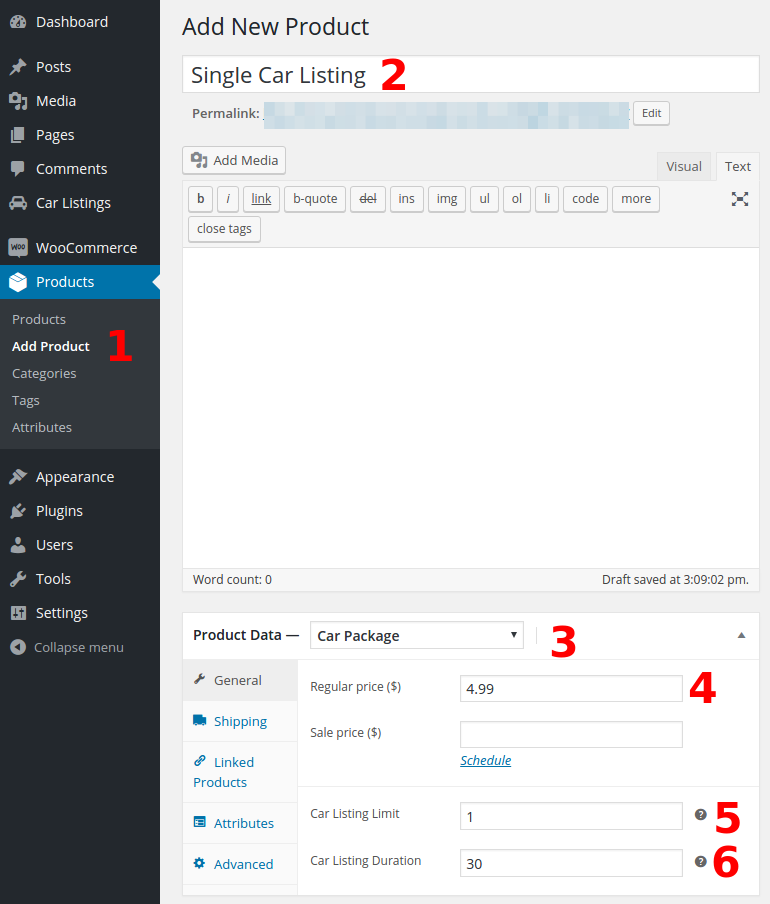 Setting up the WooCommerce Car Package product