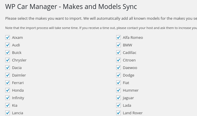 WP Car Manager - Makes and Models Sync